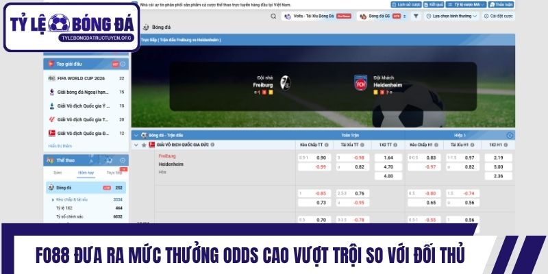 Fo88 đưa ra mức thưởng odds cao vượt trội so với đối thủ